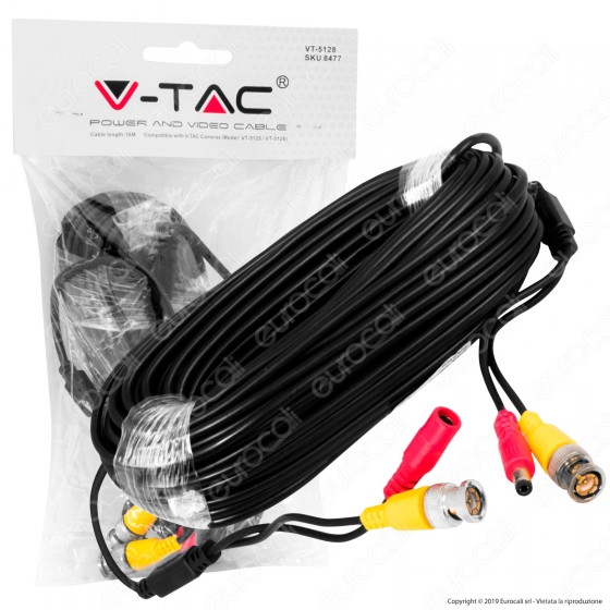 V-Tac VT-5128 Cavo Video BNC con Jack Alimentazione per Telecamere di V-Tac VT-5128 Cavo Video BNC con Jack Alimentazione per Telecamere di