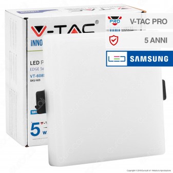 V-Tac PRO VT-608SQ Pannello LED Rotondo 8W SMD da Incasso con Driver con Chip Samsung - SKU 623 / 624 / 625