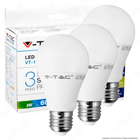 V-Tac VT-1900 Super Saver Pack Confezione 3 Lampadine LED E27 9W Bulb V-Tac VT-1900 Super Saver Pack Confezione 3 Lampadine LED E27 9W Bulb