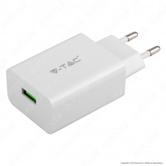 V-Tac VT-5382 Caricabatteria USB da Viaggio con Ricarica Rapida 3A e