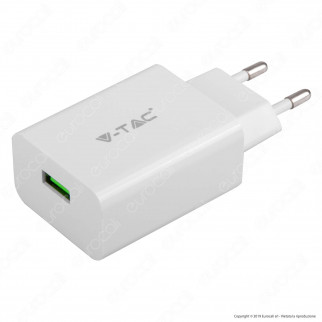 V-Tac VT-5382 Caricabatteria USB da Viaggio con Ricarica Rapida 3A e