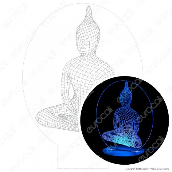 Buddha - Placca in Plexiglass Trasparente Effetto 3D Incisa al Laser Buddha - Placca in Plexiglass Trasparente Effetto 3D Incisa al Laser