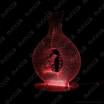 Vaso con Uccello - Placca in Plexiglass Trasparente Effetto 3D Incisa