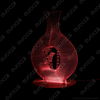 Vaso con Uccello - Placca in Plexiglass Trasparente Effetto 3D Incisa