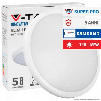 V-Tac PRO VT-12SS Plafoniera LED 12W Slim Forma Circolare Colore Bianco Chip Samsung - SKU 937 / 821 / 938
