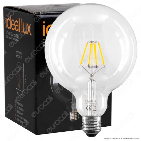 Ideal Lux Lampadina LED E27 8W Globo G125 Filamento - mod. 101347 / Ideal Lux Lampadina LED E27 8W Globo G125 Filamento - mod. 101347 /