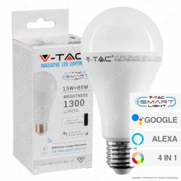 V-Tac Smart VT-5117 Lampadina LED Wi-Fi E27 15W Bulb A65 RGB+W 4in1 Dimmerabile - SKU 2753