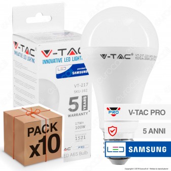 10 Lampadine LED V-Tac PRO VT-217 E27 17W Bulb A66 Chip Samsung -