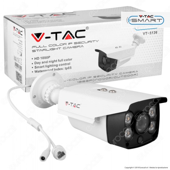 V-Tac VT-5136 Telecamera di Sorveglianza IP a Colori Security Camera 1080p IP65 - SKU 8479