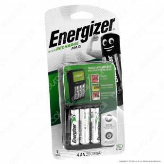 Energizer Accu Recharge Maxi Caricabatterie + 4 Pile Stilo AA 2000mAh
