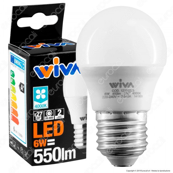 Wiva Lampadina LED E27 6W MiniGlobo G45 - mod. 12100222 / 12100223 / Wiva Lampadina LED E27 6W MiniGlobo G45 - mod. 12100222 / 12100223 /