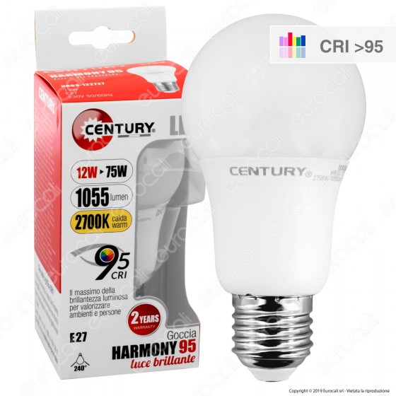Century Harmony 95 Lampadina LED E27 12W Bullb A60 CRI ≥95