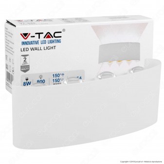 V-Tac VT-848 Applique Lampada da Muro Wall Light Bianca con 8 LED COB