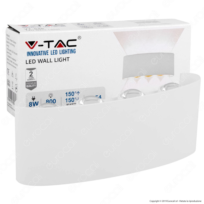 V-Tac VT-848 Applique Lampada da Muro Wall Light Bianca con 8 LED COB V-Tac VT-848 Applique Lampada da Muro Wall Light Bianca con 8 LED COB