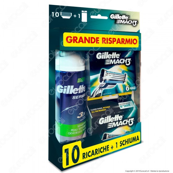 Gillette Mach3 10 Lamette Di Ricambio Per Rasoio con Schiuma da Barba Gillette Mach3 10 Lamette Di Ricambio Per Rasoio con Schiuma da Barba