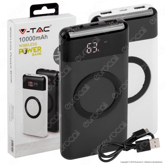 V-Tac VT-3521 Power Bank con Ricarica Wireless 10000 mAh 2 Uscite USB V-Tac VT-3521 Power Bank con Ricarica Wireless 10000 mAh 2 Uscite USB