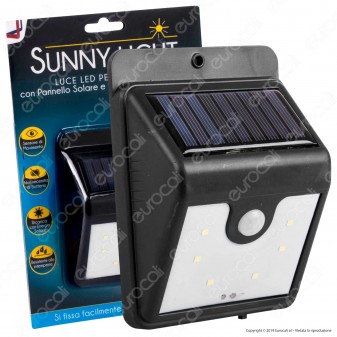 Kit 4 Intergross Sunny Light Lampada LED per Esterno IP44 con Pannello Solare e Sensore di Movimento