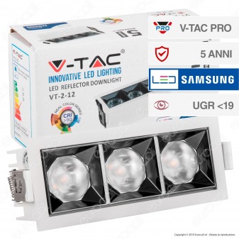 V-Tac PRO VT-2-12 Faretto LED SMD 12W da Incasso Rettangolare 12° CRI≥90 Chip Samsung - SKU 975 / 974 / 973