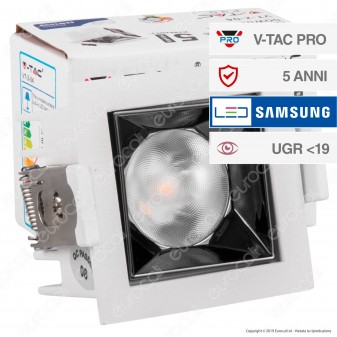 V-Tac PRO VT-2-04 Faretto LED SMD 4W da Incasso Quadrato 12° CRI≥90 Chip Samsung - SKU 972 / 971 / 970