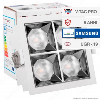 V-Tac PRO VT-2-16 Faretto LED SMD 16W da Incasso Quadrato 38° CRI≥90 Chip Samsung - SKU 993 / 992 / 991