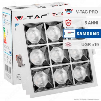 V-Tac PRO VT-2-36 Faretto LED SMD 36W da Incasso Quadrato 38° CRI≥90 Chip Samsung - SKU 999 / 998 / 997