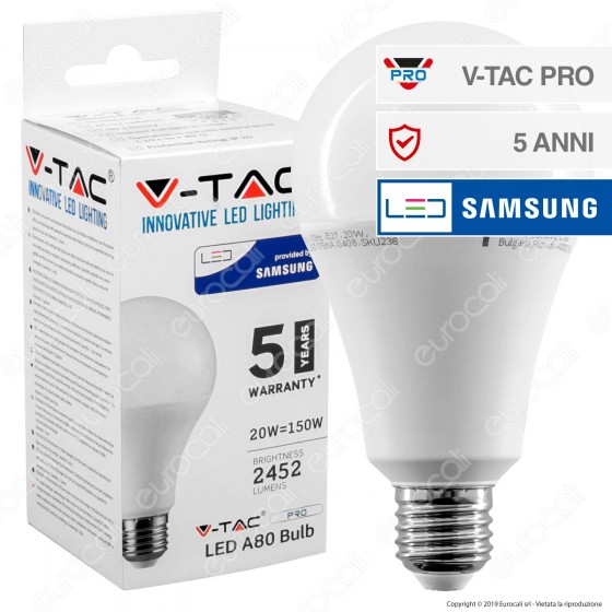 V-Tac PRO VT-233 Lampadina LED E27 20W Bulb A80 Chip Samsung - SKU V-Tac PRO VT-233 Lampadina LED E27 20W Bulb A80 Chip Samsung - SKU