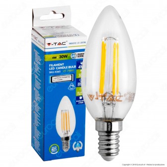 V-Tac VT-1986D Lampadina LED E14 4W Candela Filamento Dimmerabile -