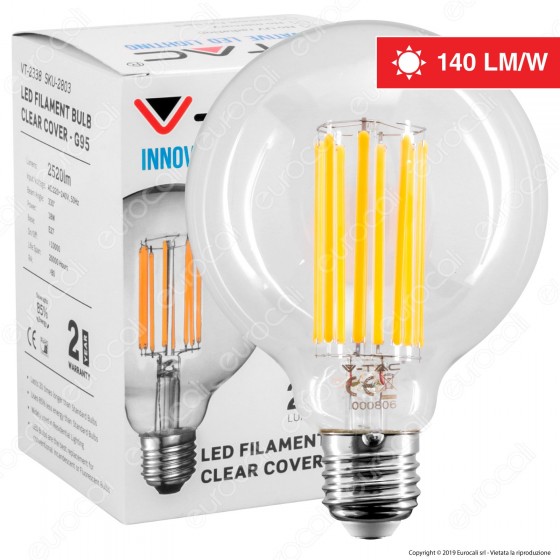V-Tac VT-2338 Lampadina LED E27 18W Globo G95 Filament - SKU 2803