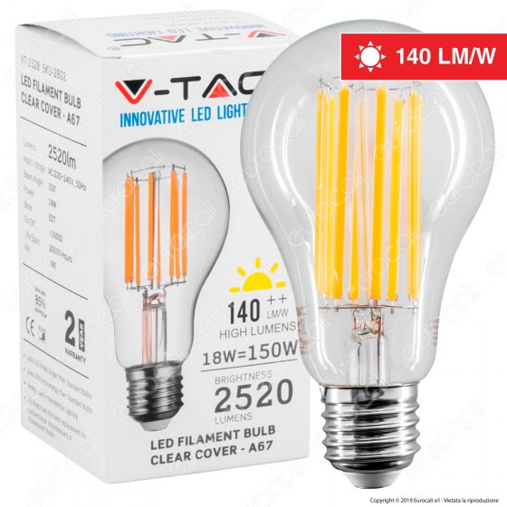 V-Tac VT-2328 Lampadina LED E27 18W Bulb A67 Filament - SKU 2802 V-Tac VT-2328 Lampadina LED E27 18W Bulb A67 Filament - SKU 2802