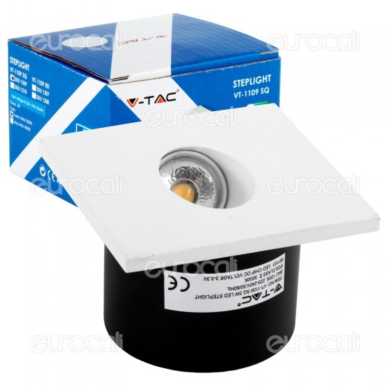 V-Tac VT-1109 SQ Faretto Segnapasso LED da Incasso Quadrato 3W COB - V-Tac VT-1109 SQ Faretto Segnapasso LED da Incasso Quadrato 3W COB -