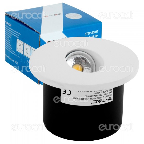 V-Tac VT-1109 RD Faretto Segnapasso LED da Incasso Rotondo 3W COB - V-Tac VT-1109 RD Faretto Segnapasso LED da Incasso Rotondo 3W COB -