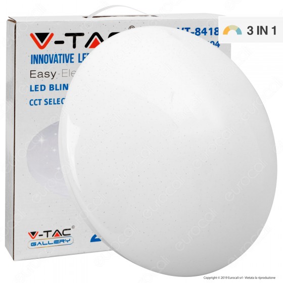 V-Tac VT-8418 Plafoniera LED 18W Changing Color 3in1 Forma Circolare Effetto Cielo Stellato - SKU 7604