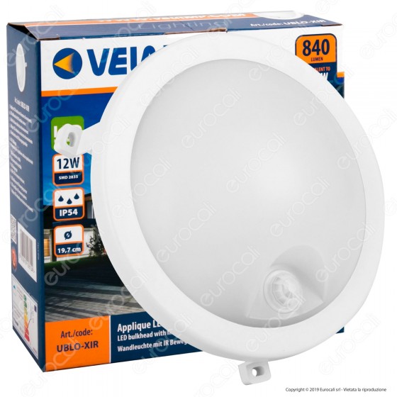 Velamp Plafoniera LED 12W IP54 Circolare Colore Bianco con Sensore Velamp Plafoniera LED 12W IP54 Circolare Colore Bianco con Sensore