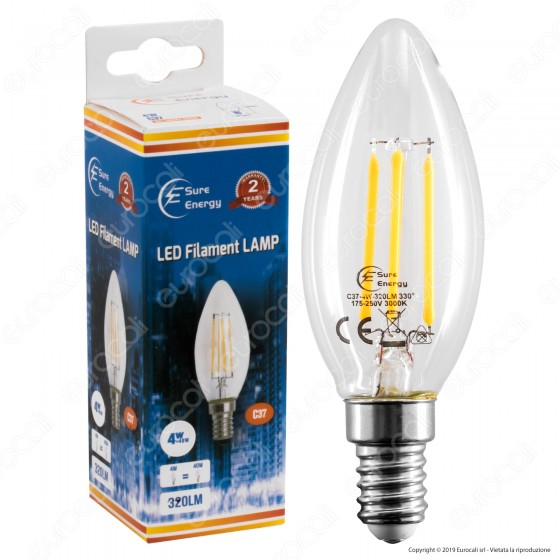 Sure Energy Lampadina LED E14 4W Candela Filament - mod. T536 Sure Energy Lampadina LED E14 4W Candela Filament - mod. T536
