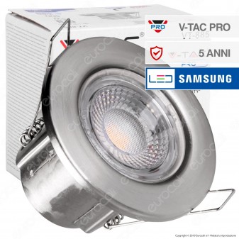 V-Tac PRO VT-885 Faretto LED 5W da Incasso Rotondo Nichel Satinato Dimmerabile IP65 - SKU 8174 / 8179