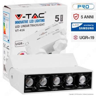 V-Tac PRO VT-416 Track Light LED SMD 12W Faretto 30° CRI≥90 Chip Samsung Bianco - SKU 20003 / 20004