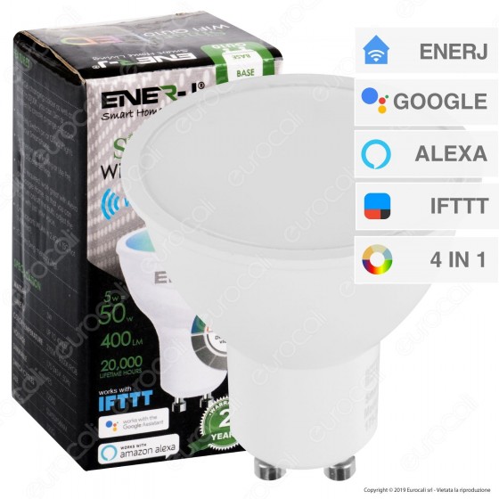 Ener-J Lampadina LED Smart Wi-Fi GU10 5W Faretto Spotlight RGB+W 4in1 Ener-J Lampadina LED Smart Wi-Fi GU10 5W Faretto Spotlight RGB+W 4in1