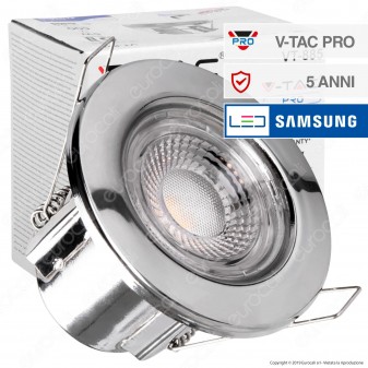 V-Tac PRO VT-885 Faretto LED 5W da Incasso Rotondo Colore Cromo Dimmerabile IP65 - SKU 8175 / 8176 / 8180