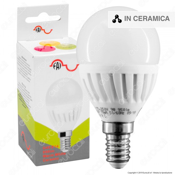 FAI Lampadina LED E14 9W MiniGlobo P45 in Ceramica - mod. 5180/CA / FAI Lampadina LED E14 9W MiniGlobo P45 in Ceramica - mod. 5180/CA /