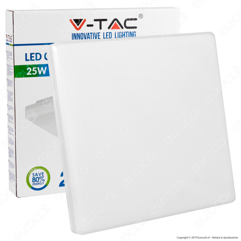 V-Tac VT-8066SQ Plafoniera LED 25W Forma Quadrata Colore Bianco - SKU