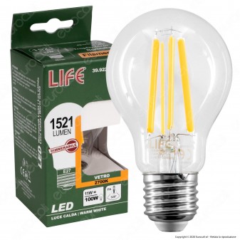 Life Lampadina LED E27 11W Bulb A60 Filamento Dimmerabile - mod.