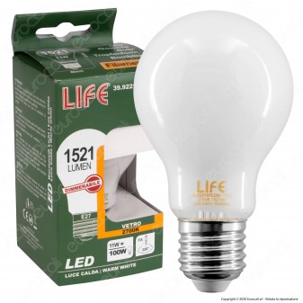 Life Lampadina LED E27 11W Bulb A60 Milky Filamento Dimmerabile -
