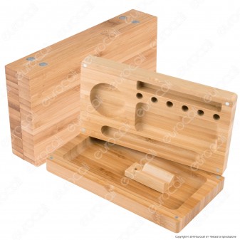 Spliff Box Stazione di Rollaggio Grande in Legno Bamboo Chiusura