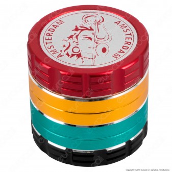 Grinder Tritatabacco in Metallo Amsterdam 4 Parti Colorazione Rasta