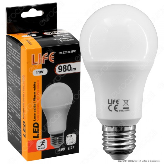 Life Lampadina LED E27 11W Bulb A60 con Sensore di Movimento - mod. 39.920361P