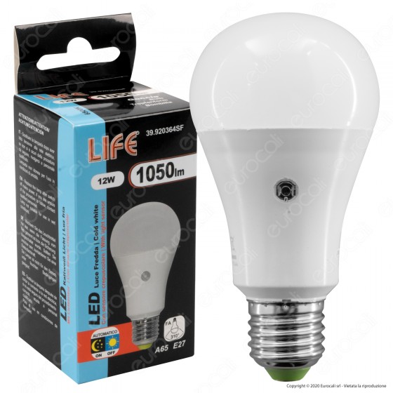 Life Lampadina LED E27 12W Bulb A65 con Sensore Crepuscolare - mod. Life Lampadina LED E27 12W Bulb A65 con Sensore Crepuscolare - mod.