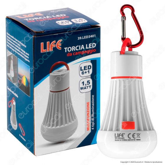 Life Torcia LED 1,5W da Campeggio Alimentata a Batterie AAA con Base Life Torcia LED 1,5W da Campeggio Alimentata a Batterie AAA con Base