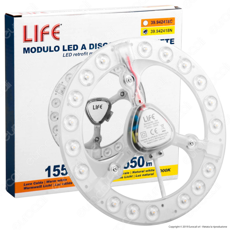 Life Modulo LED Circolina con Magnete Ø185mm 18W per Plafoniere - mod. 39.942418C / 39.942418N
