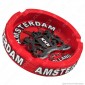 Amsterdam Posacenere da Tavolo Rotondo in Terracotta Rossa con Logo in Rilievo