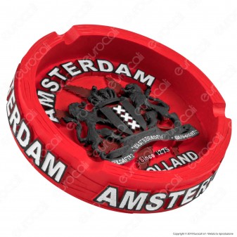 Amsterdam Posacenere da Tavolo Rotondo in Terracotta Rossa con Logo